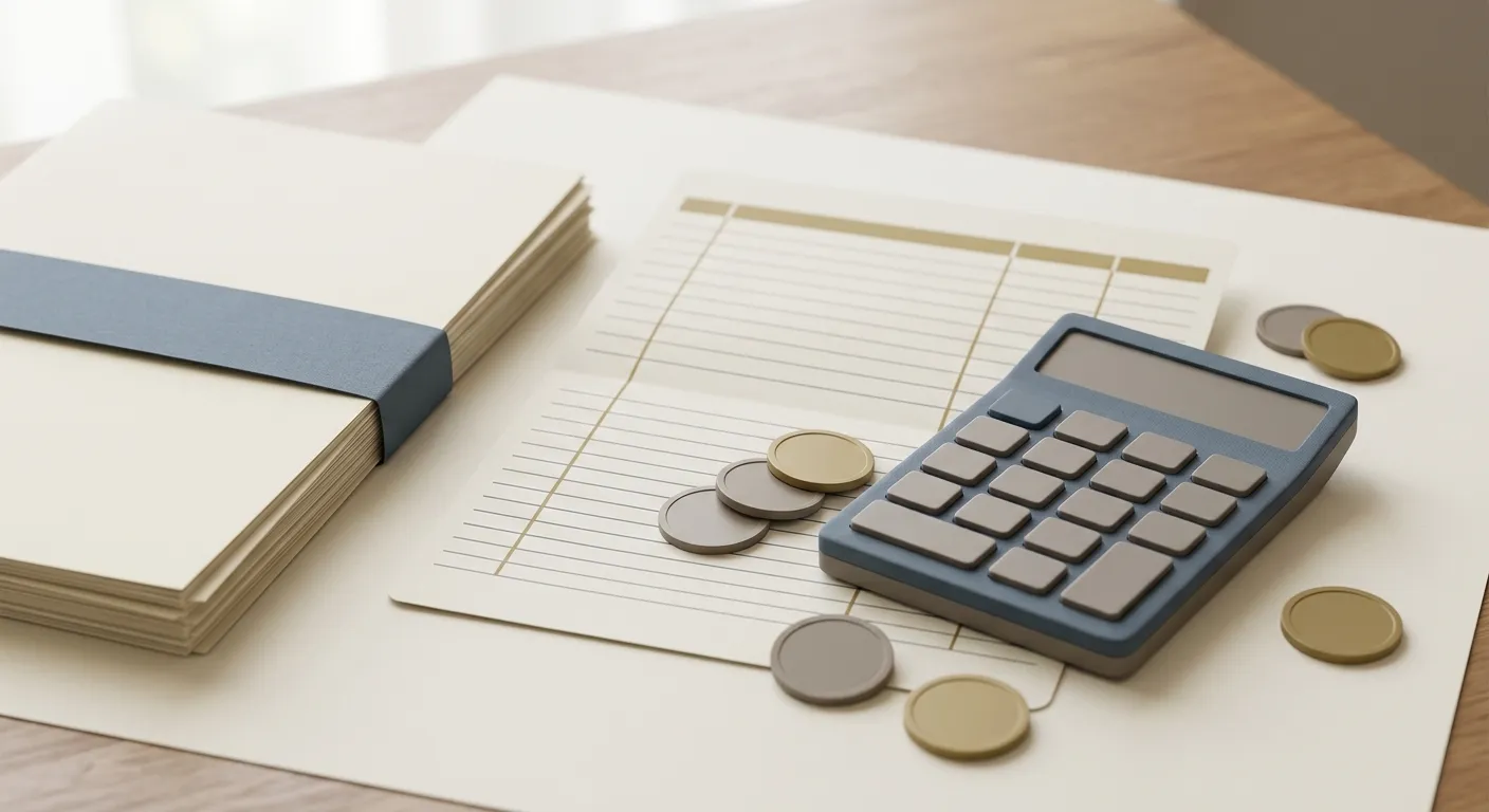 Neutral illustration of a UK gambling tax checklist with coins and documents